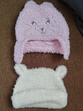 Cozy Plush Baby Hat Set - Pink & Cream Animal Ears